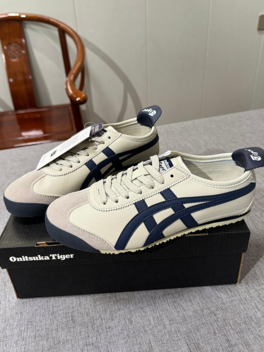 Onitsuka Tiger by Asics Cream and Navy Mexico 66 Sneakers